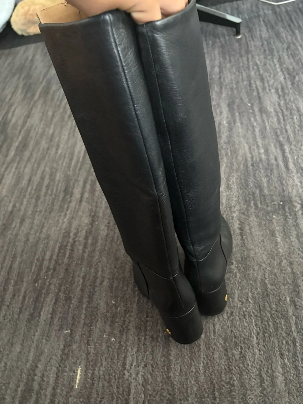 Tory Burch Black Leather Knee-High Block Heel Boots